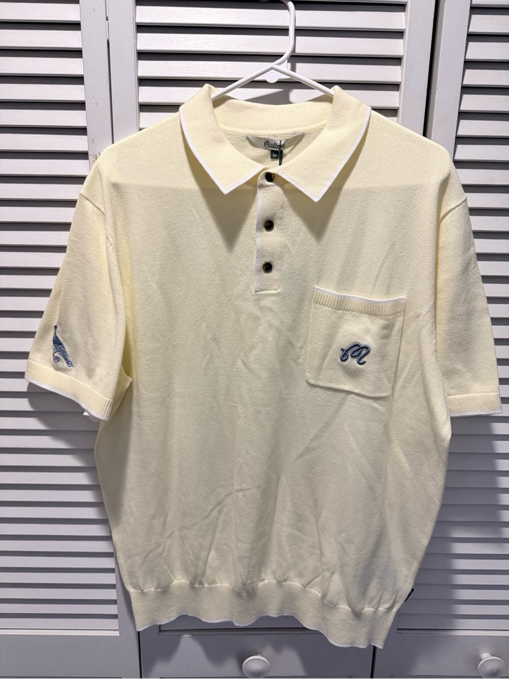 Malbon Golf Men’s M Cream Ivory Knit Polo Shirt NWT